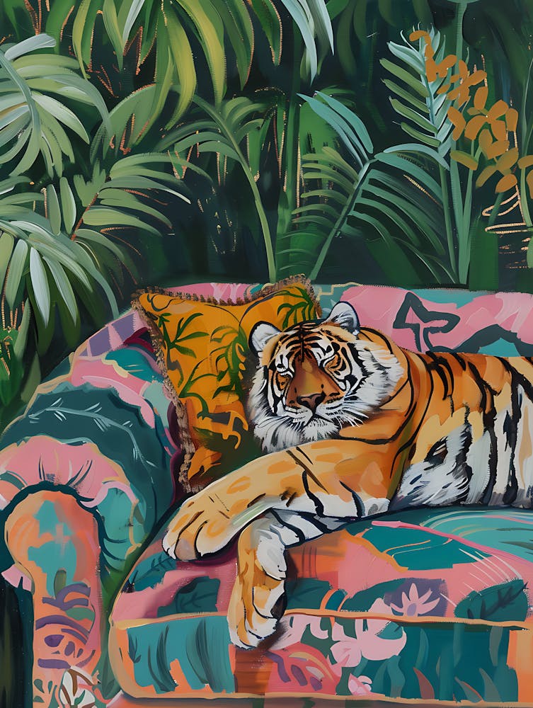 Oil Painting Tiger Sleeping 16