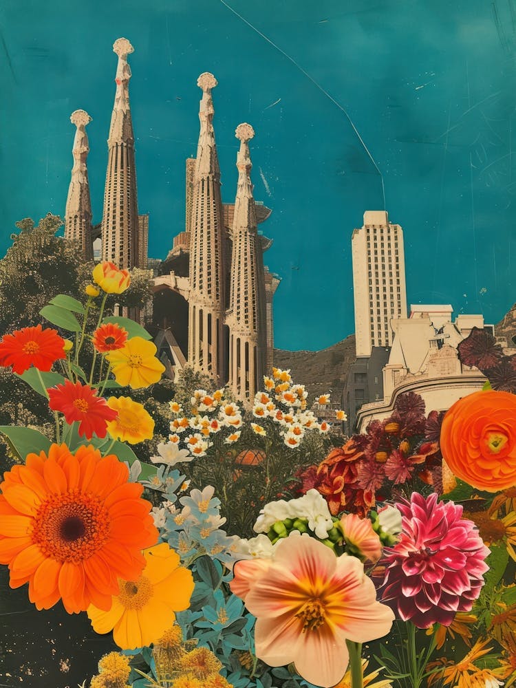 Barcelona   Floral Retro Collage Style 4