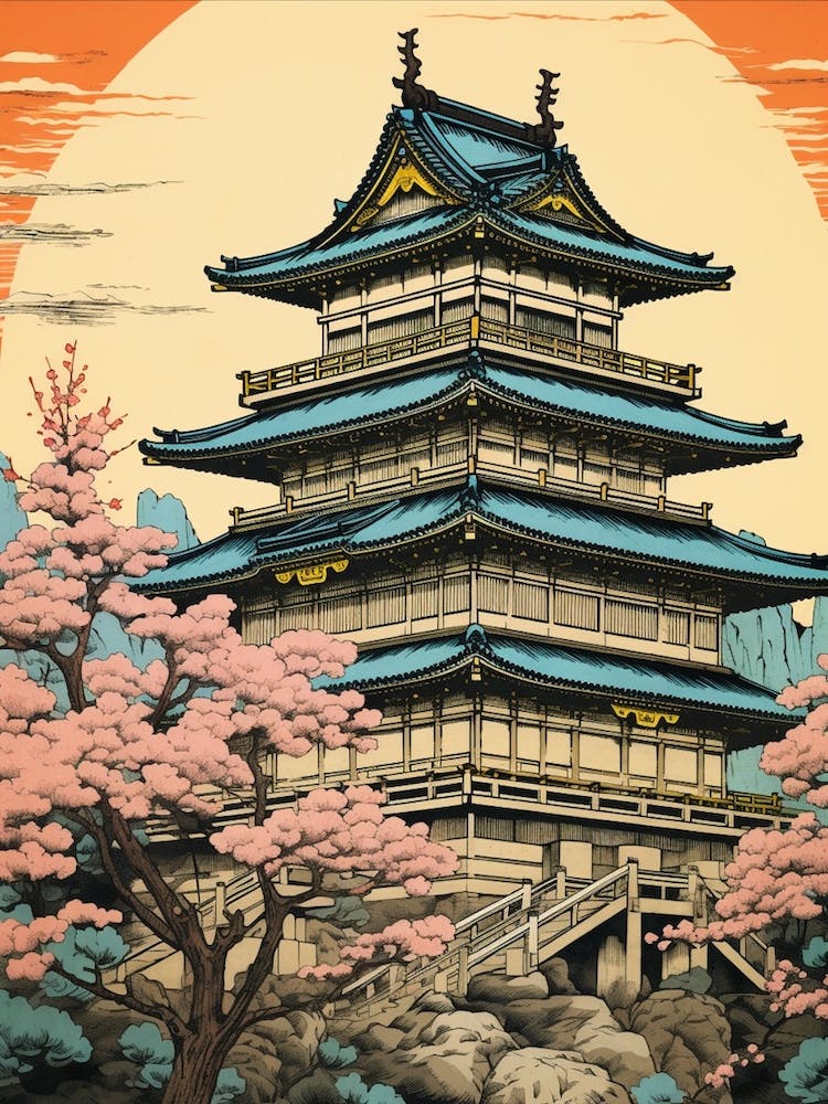 Nagoya Castle, Japan Vintage Travel Art 2