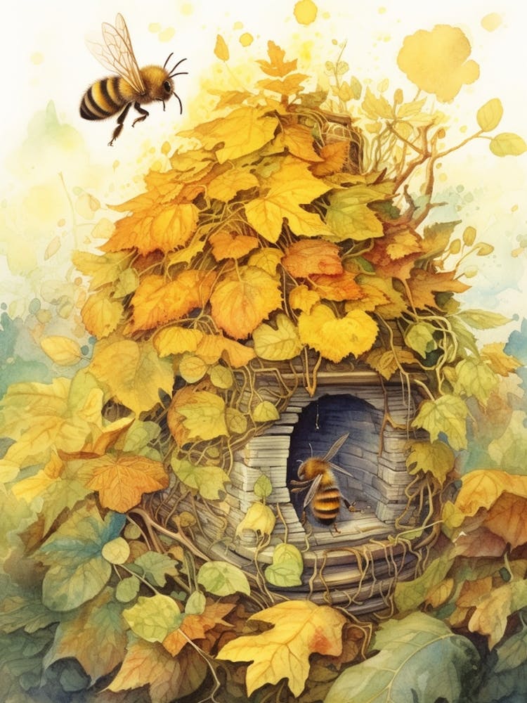 Common Furrow Bee Beehive Watercolour Illustration 2