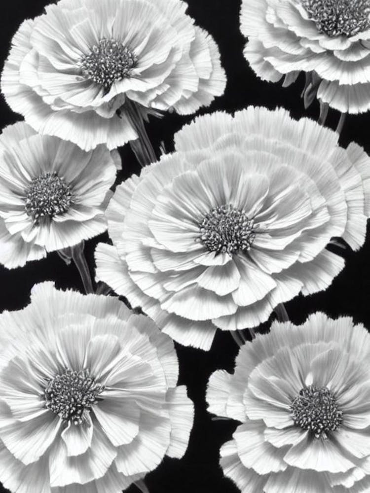 Carnations B&W Pencil 9 Flower
