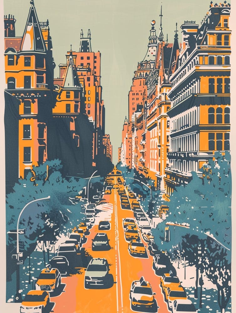 Upper West Side New York Colourful Silkscreen Illustration 3