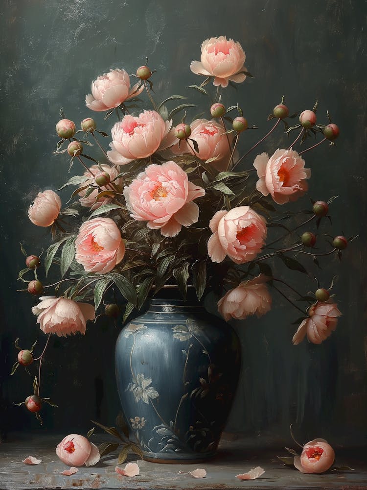 Peonies In A Blue Vase