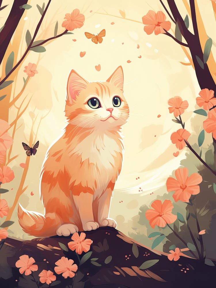 Kawaii Cat Drawings With Butterflies 1