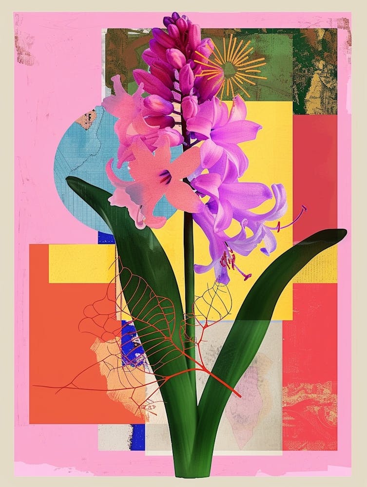 Hyacinth 2 Neon Flower Collage