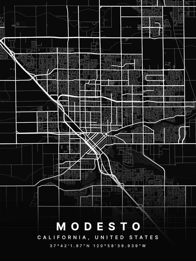 Modesto California USA Black Map