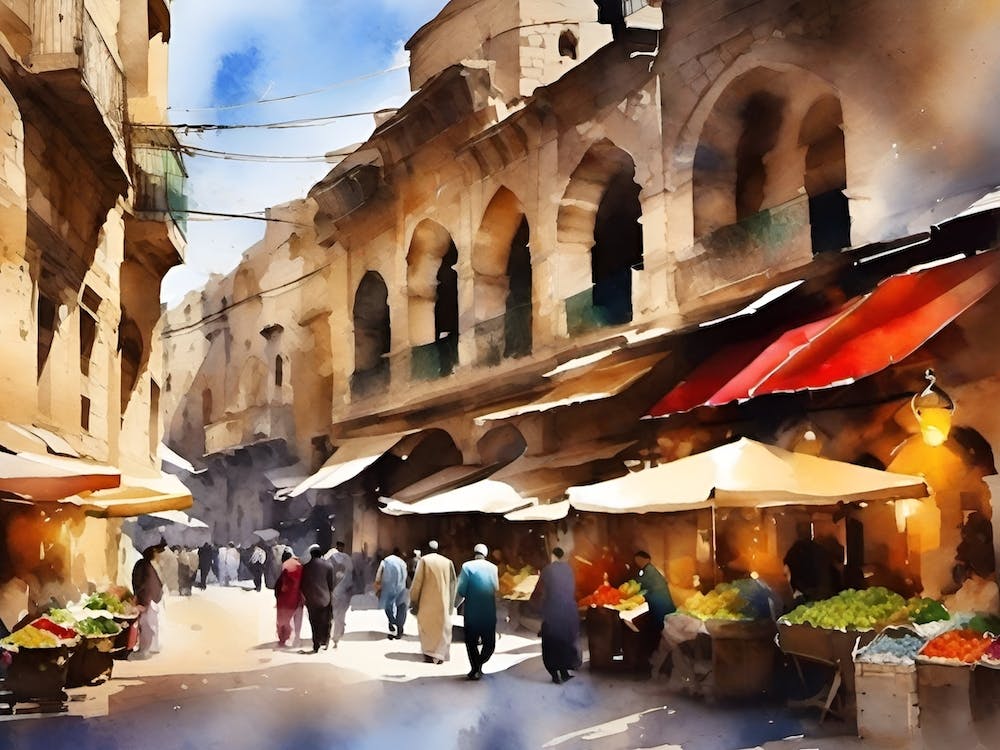 Watercolor Of A Mediterranean Market