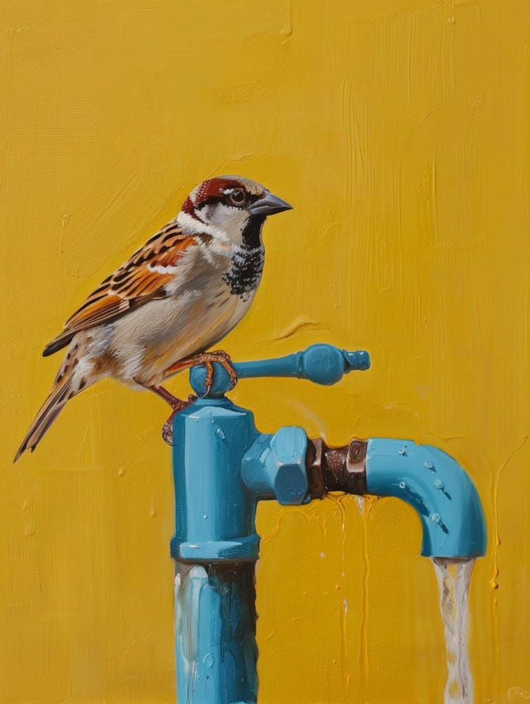Sparrow On A Faucet 1