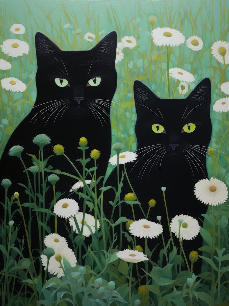 Black Cats In Daisies