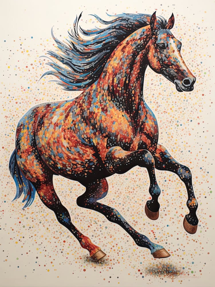 A Horse Painting In The Style Of Pointillism 3