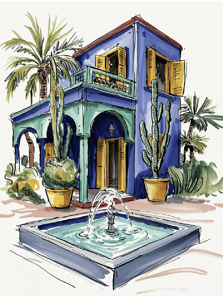 Majorelle Garden Villa Painting – Moroccan Charm Marrakech