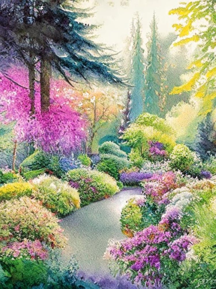 Butchart Gardens, Canada Pastel Watercolour