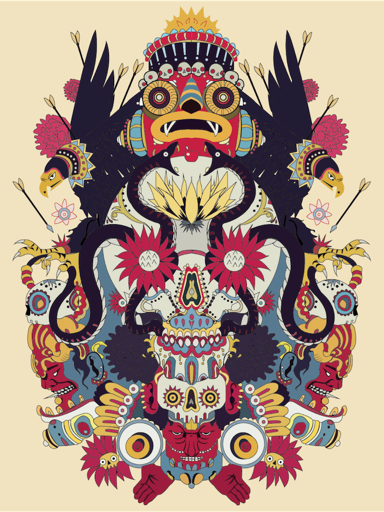 Skull And Crossbones Aztec Tribal Art