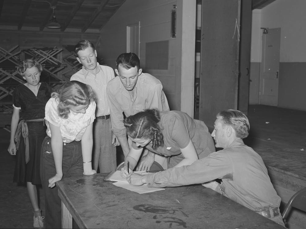 New Members Signing Up At The Young People S Club At The Agua Fria Migratory Labor Camp, Arizona By Russell Lee