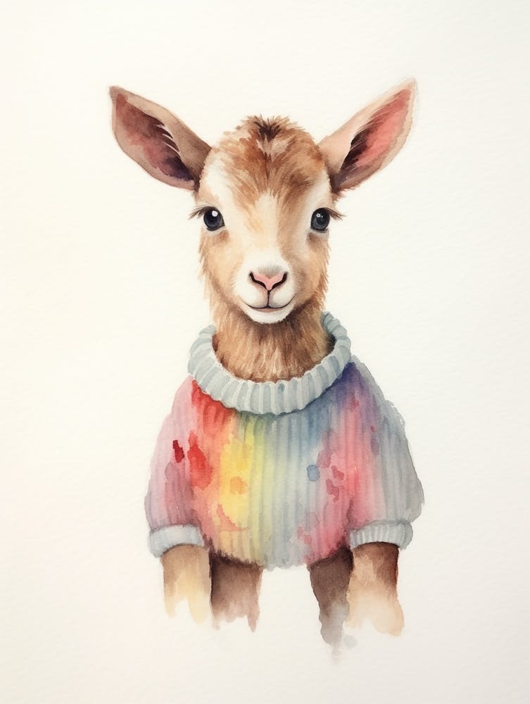 Baby Animal Watercolour Goat 2