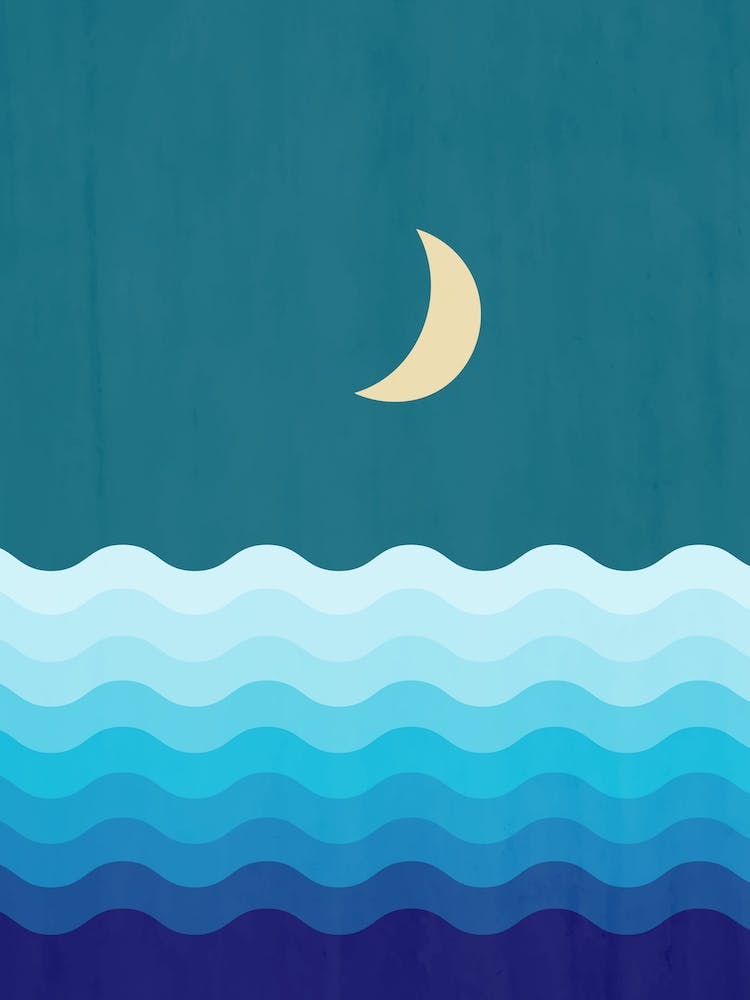 Crescent Moon On Blue Ocean