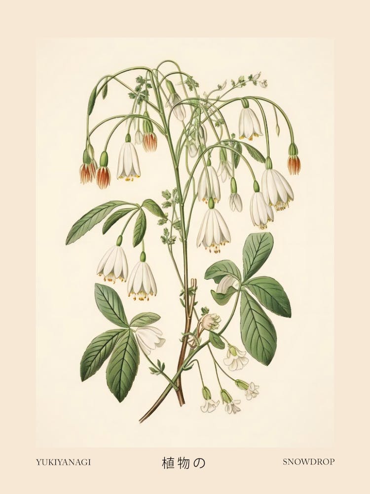 Yukiyanagi Snowdrop 1 Vintage Japanese Botanical Poster