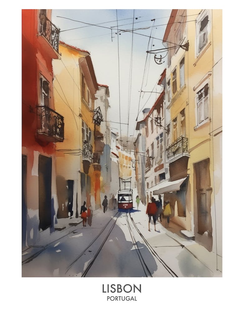 Lisbon Portugal Watercolour Travel Poster 4