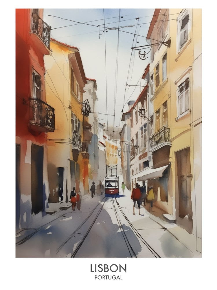 Lisbon Portugal Watercolour Travel Poster 4