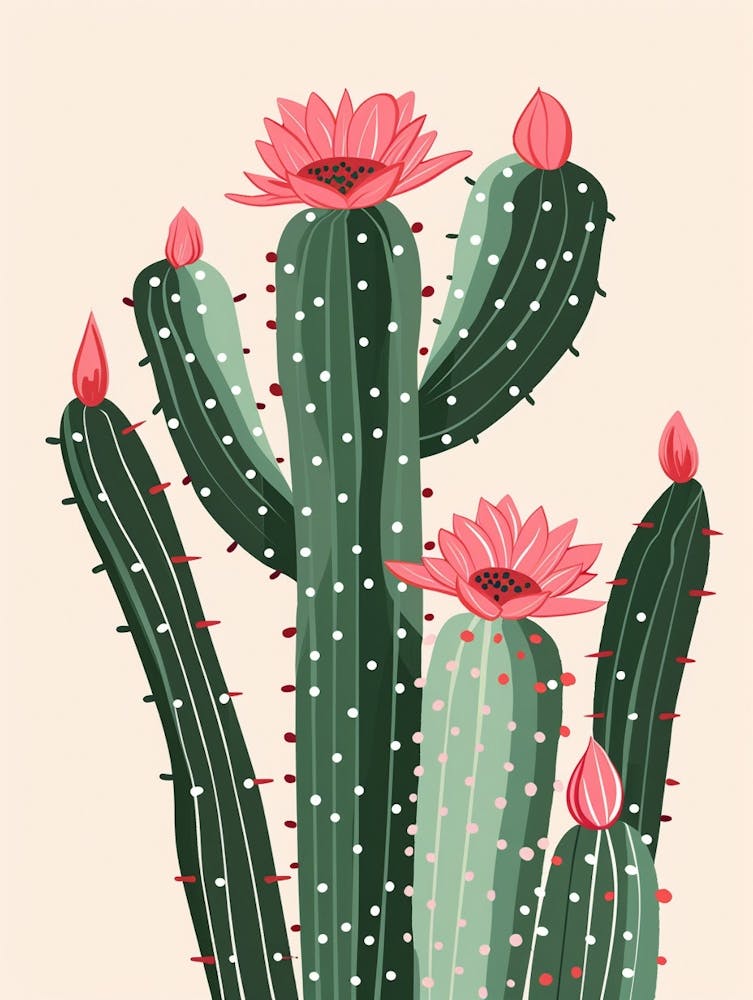 Christmas Cactus Plant Minimalist Illustration 3