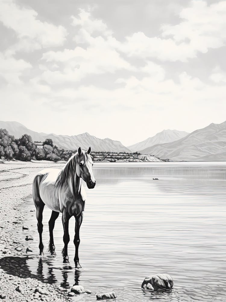 A Horse Oil Painting In Zlatni Rat, Croatia, Portrait 4