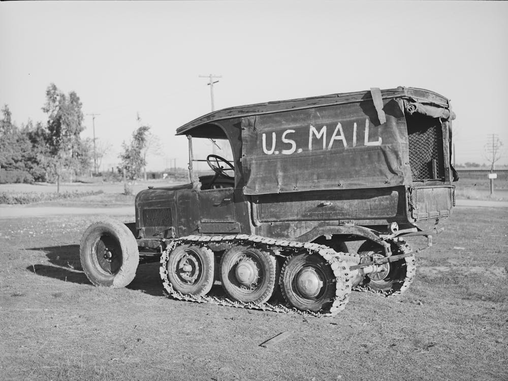 U,S,Mail Truck Used In Snowy Mountain Sections Of Nevada County, California By Russell Lee
