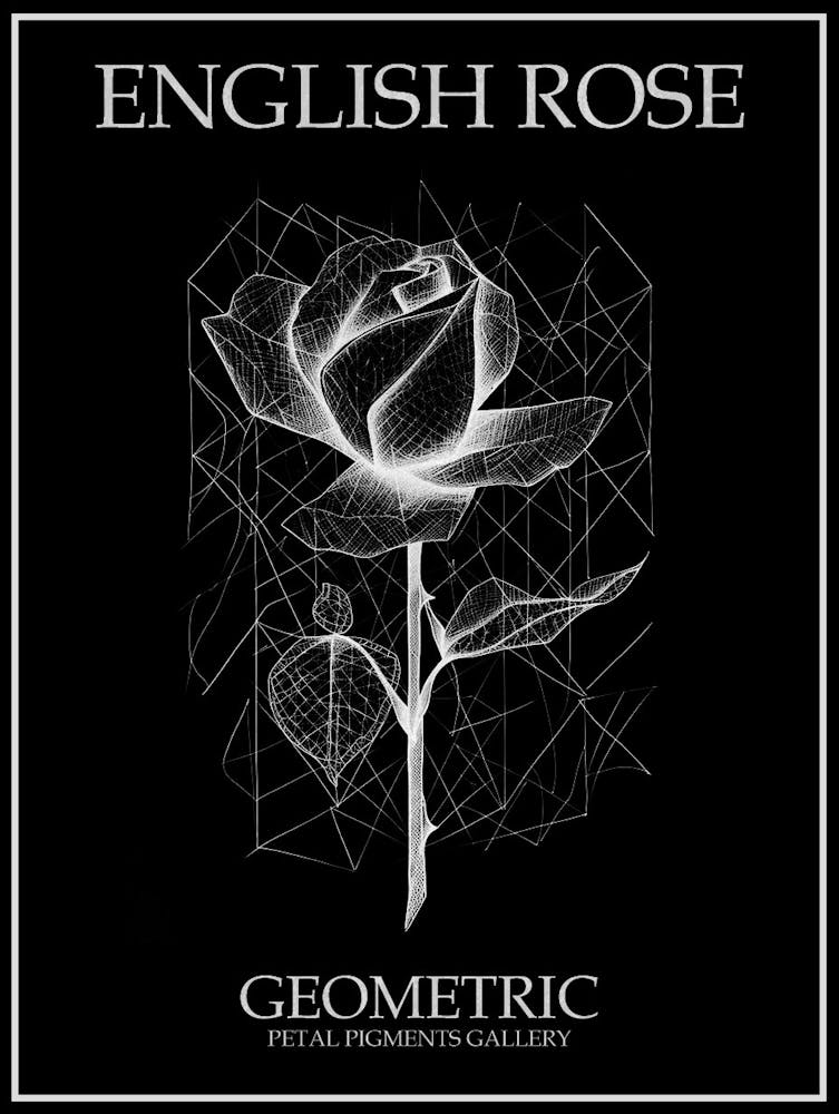 English Rose Geometric Line Drawing 2 Poster Inverted