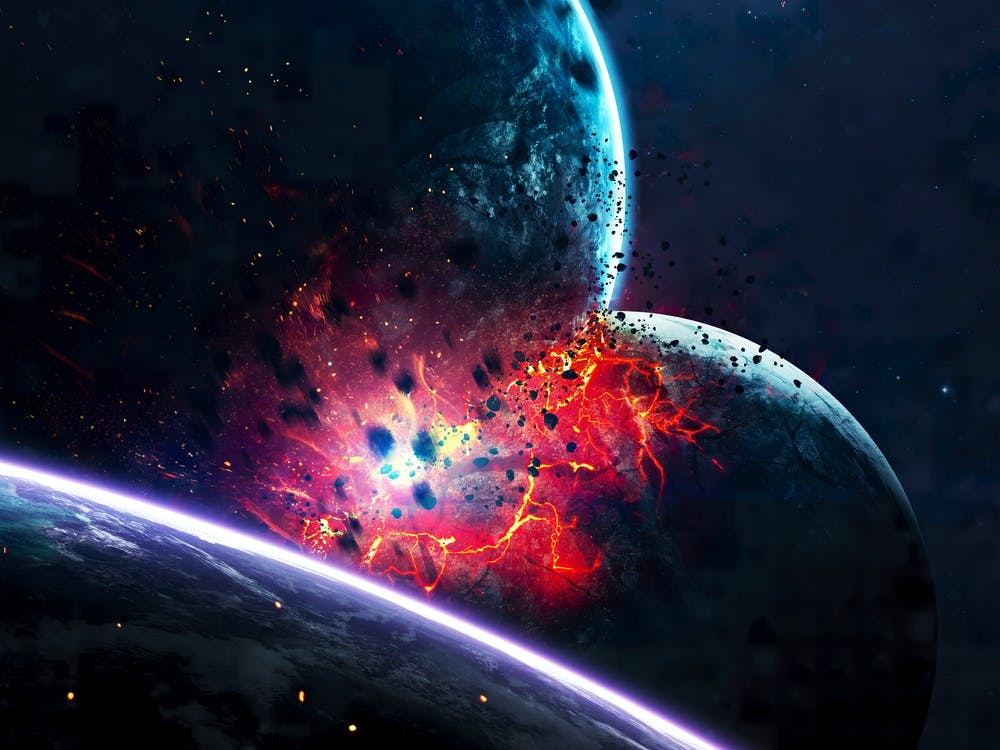 Planetenexplosion. Apokalypse im Weltraum #1 — Weltraum-Poster, Weltraum-Fotokunst, Collage