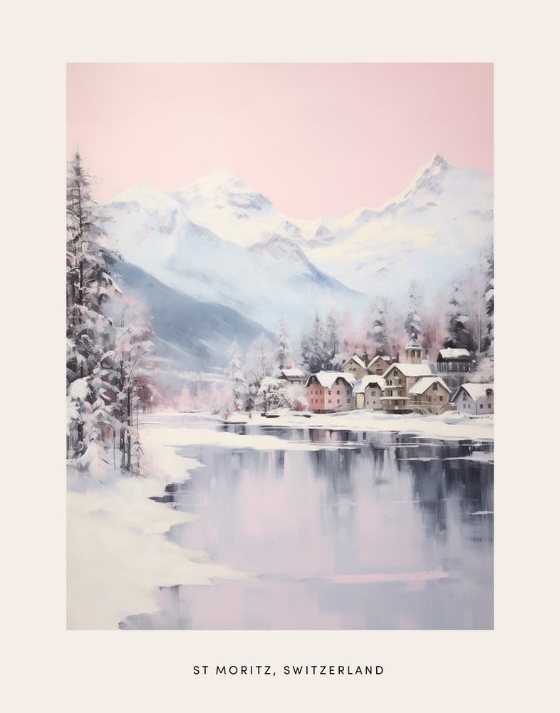 Verträumtes Wintergemälde Poster St. Moritz Schweiz 1