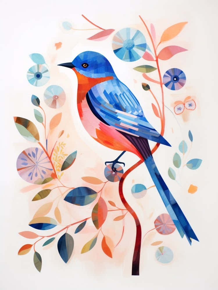 Bird Painting Collage Eastern Bluebird 3
