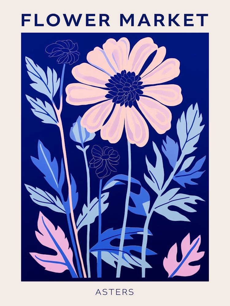Blue Flower Market Poster Asters 3