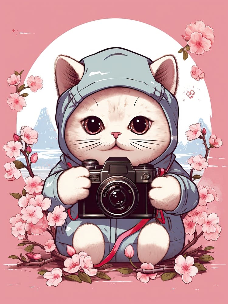 Kawaii Cat Drawings Taking Photos 2