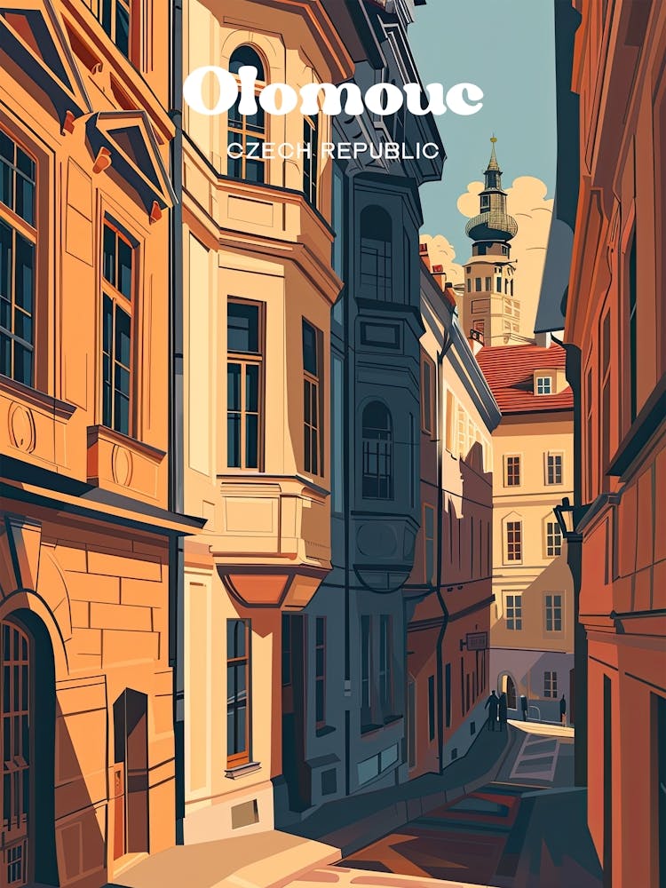 Olomouc Czech Streetview Travel Illustration