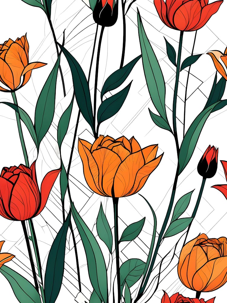 Seamless Pattern With Tulips