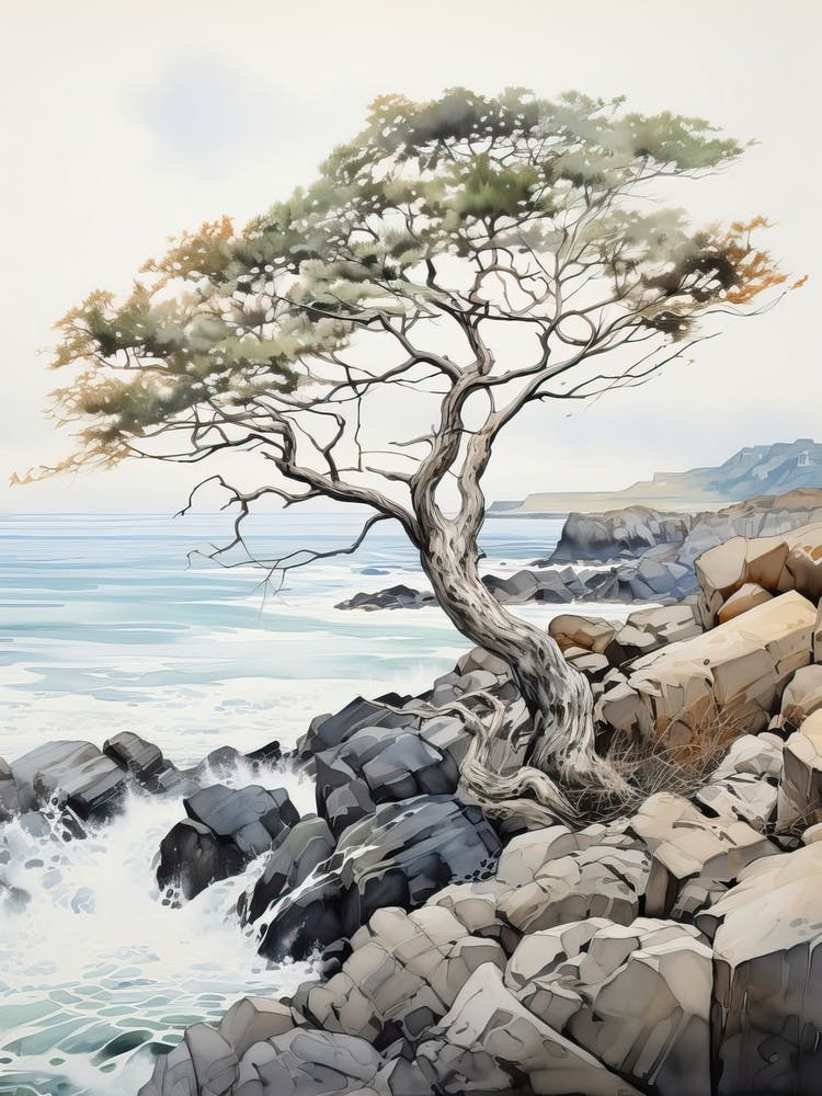 San In Coast In Tottori, Japanese Brush Painting, Ukiyo E, Minimal 2