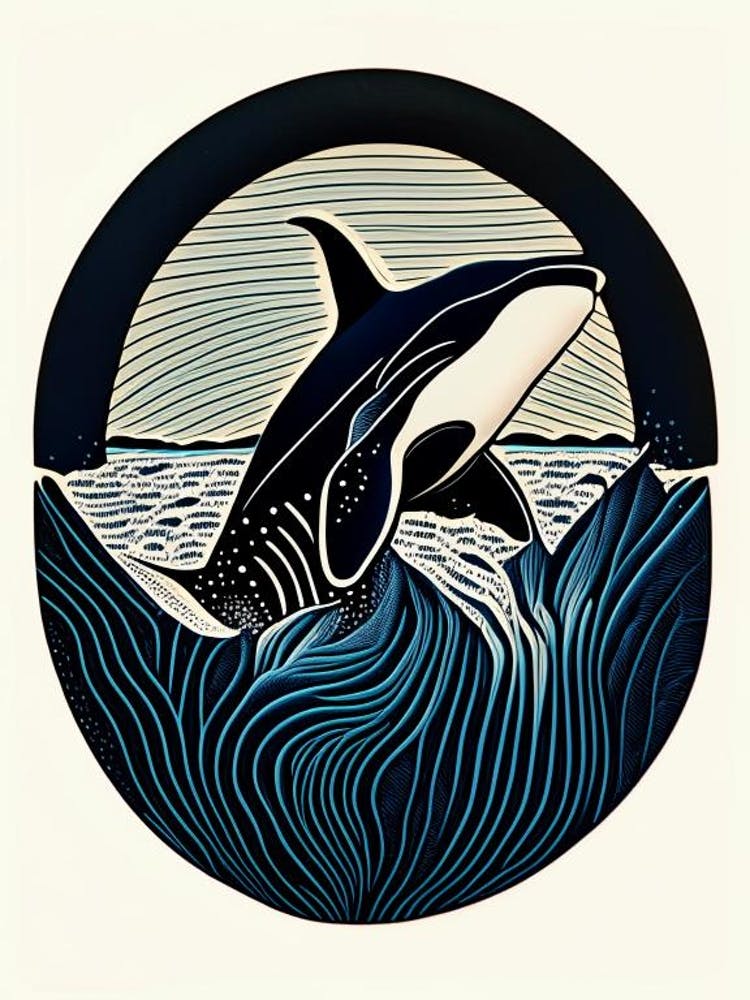 Whale Vintage Linocut
