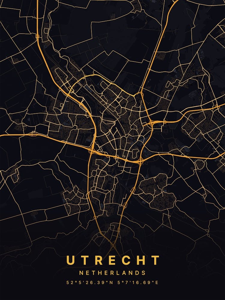 Utrecht Netherlands Black And Gold Map