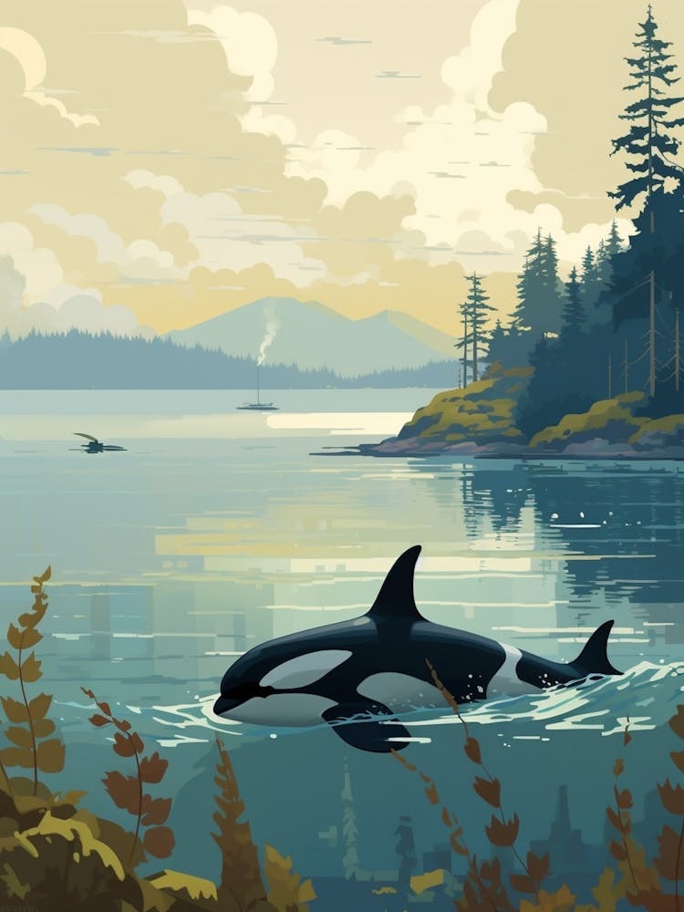 Blauer Orca Wal im Grafikdesign-Stil 2