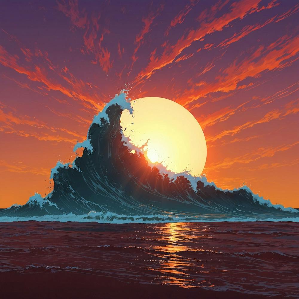 Sea with a Sunset in anime style