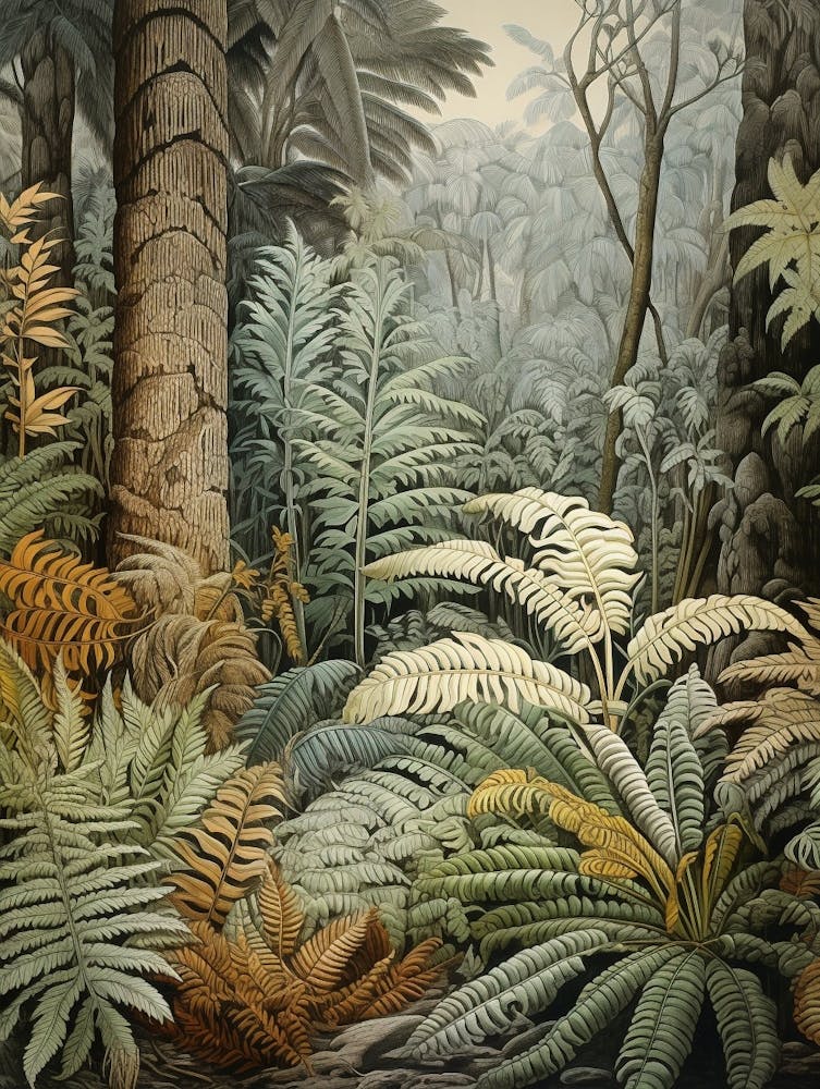 Vintage Dschungel Botanische Illustration Dschungelfarn 1