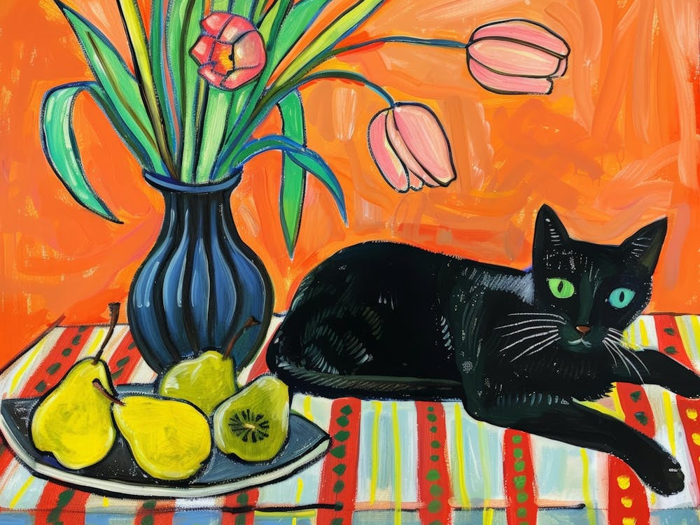 Black Cat With Tulips 8