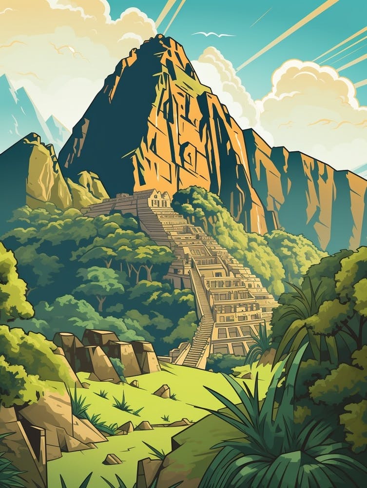 Machu Picchu Peru 2 Vintage Travel Illustration