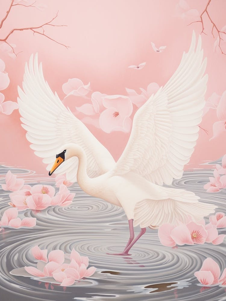 Vintage Japanese Inspired Bird Print Swan 4