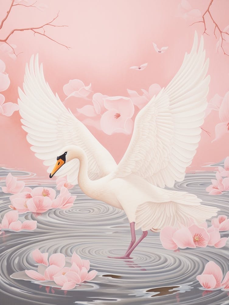 Vintage Japanese Inspired Bird Print Swan 4