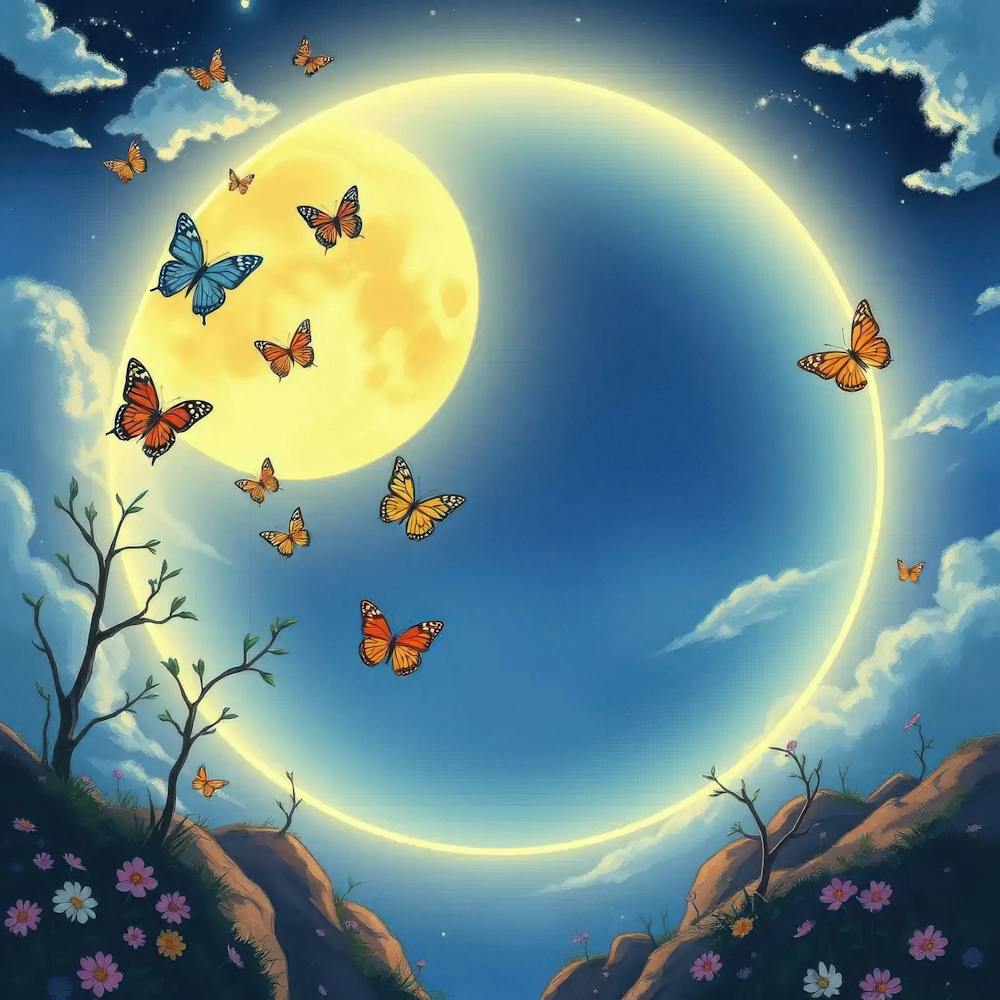 Vollmond mit Schmetterlingen