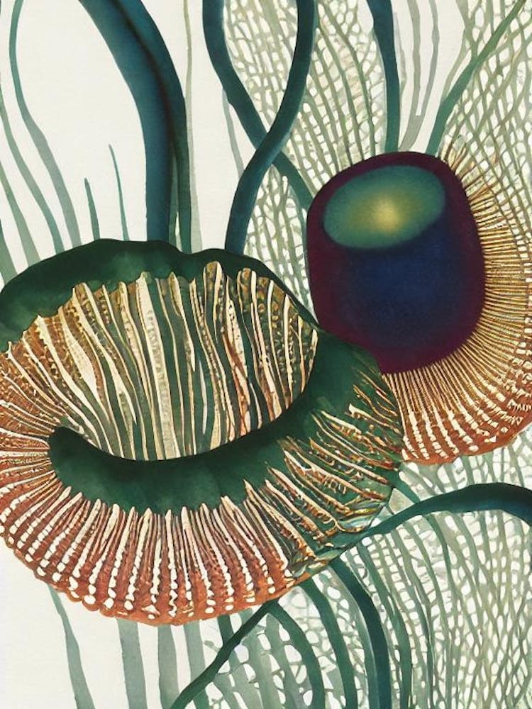 Lobed Comb Jelly Vintage Graphic Watercolour