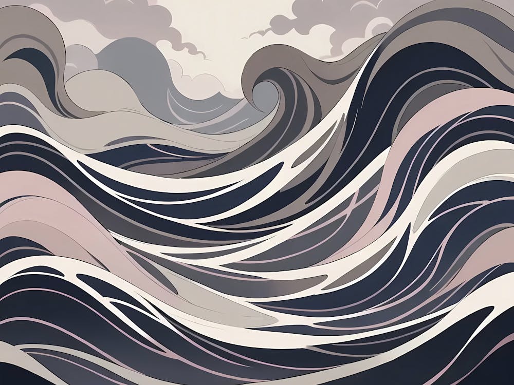 Abstract Flowing Waves In The Ocean, Anime Style, Wallpaper, Wallart, Wall prints, Backgrounds, Decoration, Room Decor, Landscape