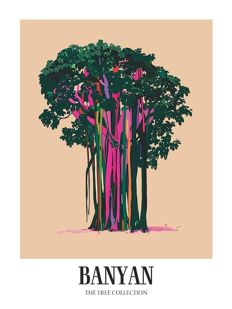 Banyan Tree Colourful Illustration 2 Poster