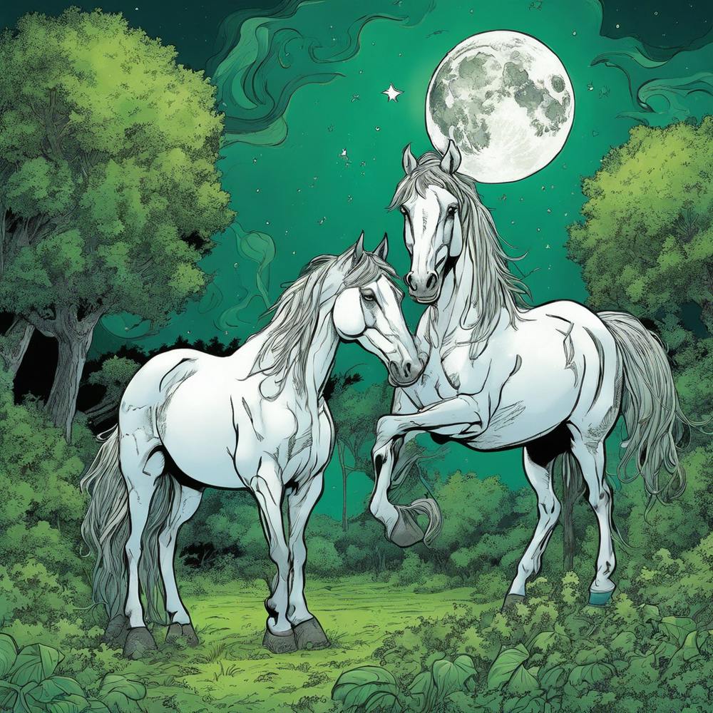 Two Horses In The Moonlight