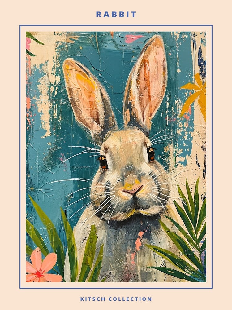 Kitsch Rabbit Brushstrokes 1 Poster